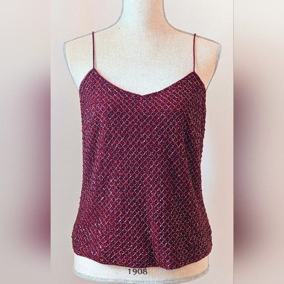 Vintage Silk Sequence Blouse Camisole, Ann Taylor, Size 6, Crimson - Picture 5 of 6